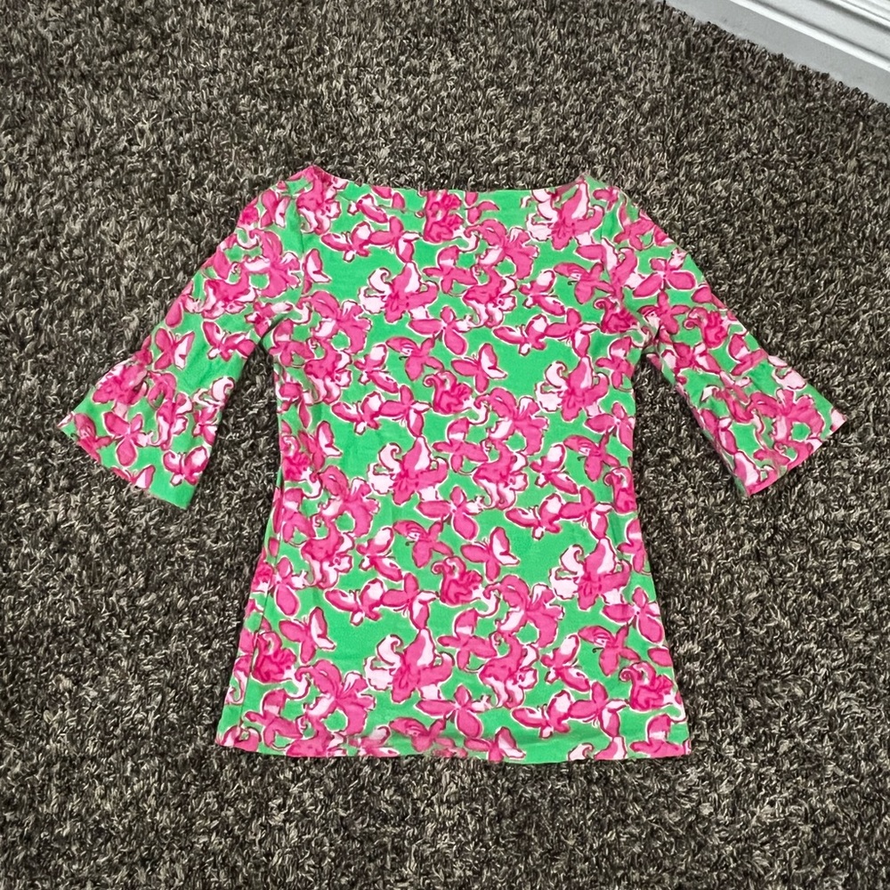 Lilly Pulitzer boat neck, ruffle sleeve top